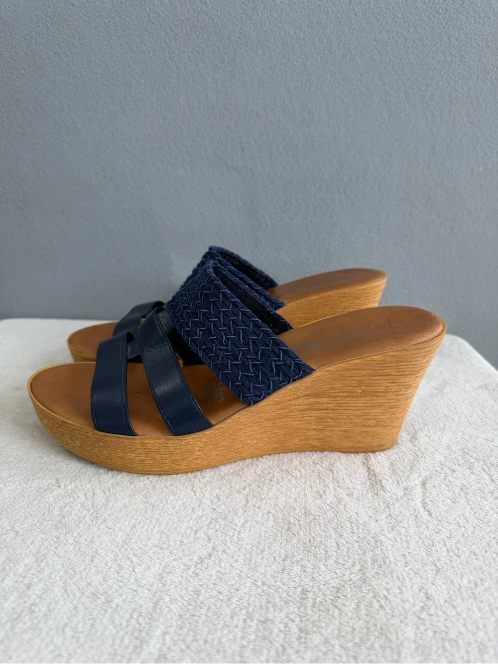 Italiana by Italian Shoemakers Platform Sandals Mandii 9M Women's Navy